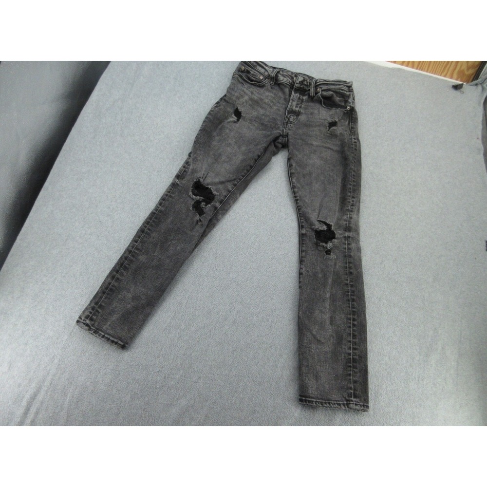American Eagle Mens Jeans Slim Faded Black Distressed Ripped Denim 29x30